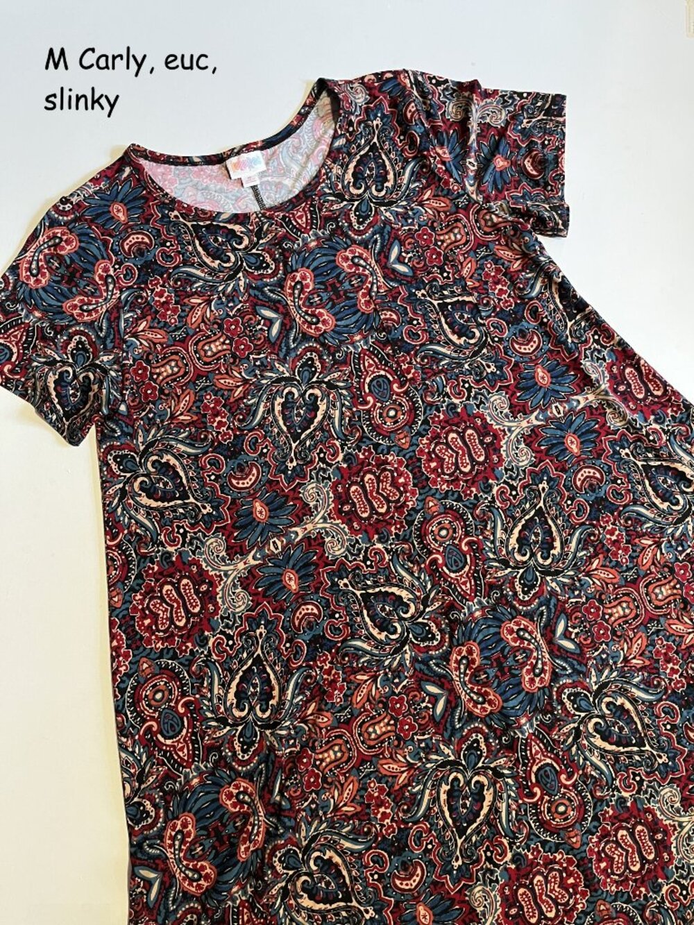 Medium Lularoe Carly a-line hi-low dress, paisleys, flowers, butterflies, slinky